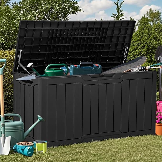 YITAHOME 80 Gallon Outdoor Storage Box, Large Water Resistant Resin Deck Box, Indoor Outdoor Lockable Storage Container for Patio, Garden, Cushions, Tools, Equipment (Black) - Image 5