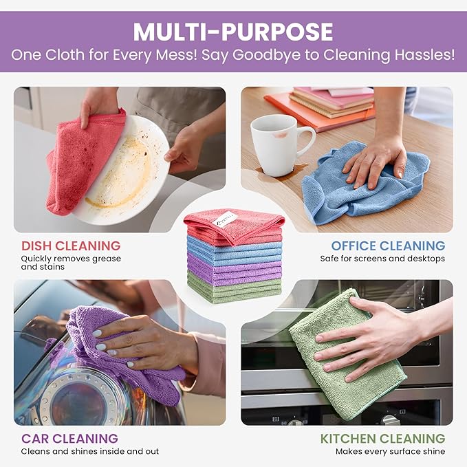 Microfiber Cleaning Cloth, 34 Pack Assorted Color Cleaning Rags - Image 5