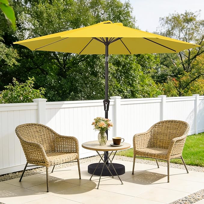 MEWAY 9ft Patio Umbrella Outdoor Table Umbrellas with Push Button Tilt and Crank, Market Umbrella 8 Sturdy Ribs for Deck, Garden, Pool and Backyard, Yellow - Image 2
