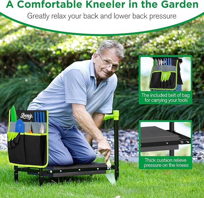 10.8” Wide Garden Kneeler and Seat, Heavy Duty Foldable Gardening Stool with Tool Belt Pouch, Portable Gardening Bench Chair for Seniors & Parents, Non-Slip & Easy Grip Design - Image 3