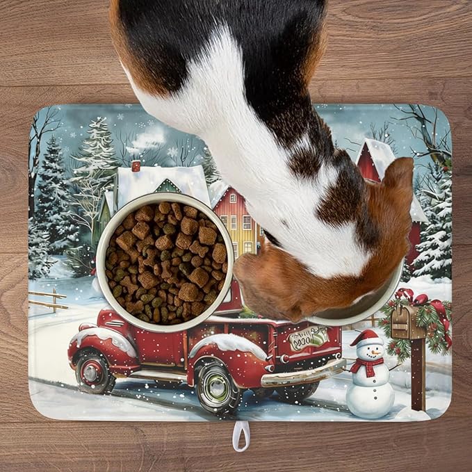 Christmas Dish Drying Mat for Kitchen Counter 24x18 Inch Xmas Red Truck Drying - Image 8