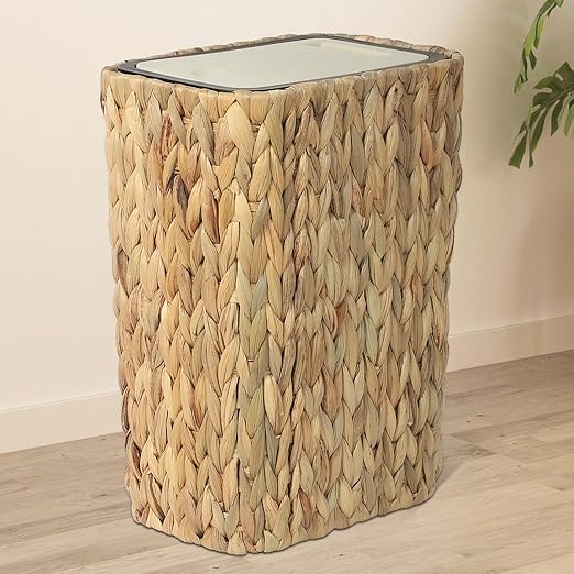 Boho Trash Can with Lid for Bathroom, 2.6 Gallon Small Rattan Garbage Can with by Trongee