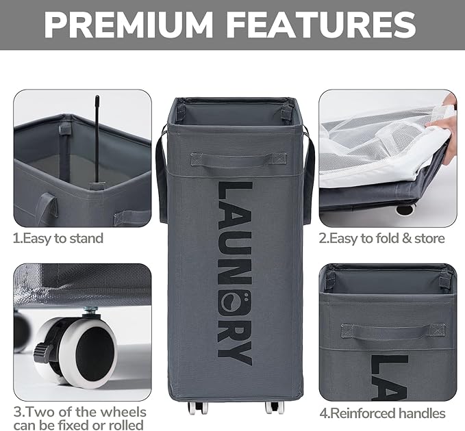 Goodpick Laundry Basket with Wheels, Laundry Hamper with Removable Wash Bag - Image 4