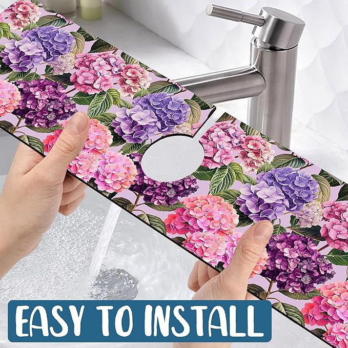 Colorful Hydrangea Kitchen Sink Splash Guard Faucet Mat Purple Pink Hydrangea - Image 5