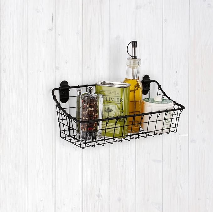 Spectrum Small Wire Wall Basket Matte Black Mounted Rustic Wall Bin, Vintage - Image 2