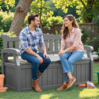 Flamaker 80 Gallon Storage Bench Outdoor Indoor, Durable All-Weather Seating with Hidden Storage, Lockable Deck Box for Garden, Patio, Poolside (Grey) - Image 6
