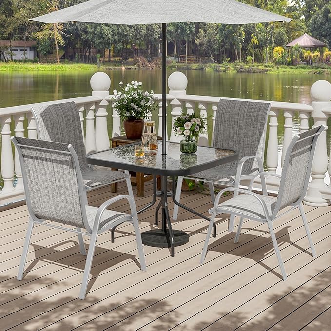 UDPATIO Patio Chairs Set of 4, Stackable Silver Outdoor Dining Chairs with High Back, Breathable Outdoor Chair Textilene Fabric All Weather, 350LBS Capacity for Garden, Backyard (Light Grey) - Image 2