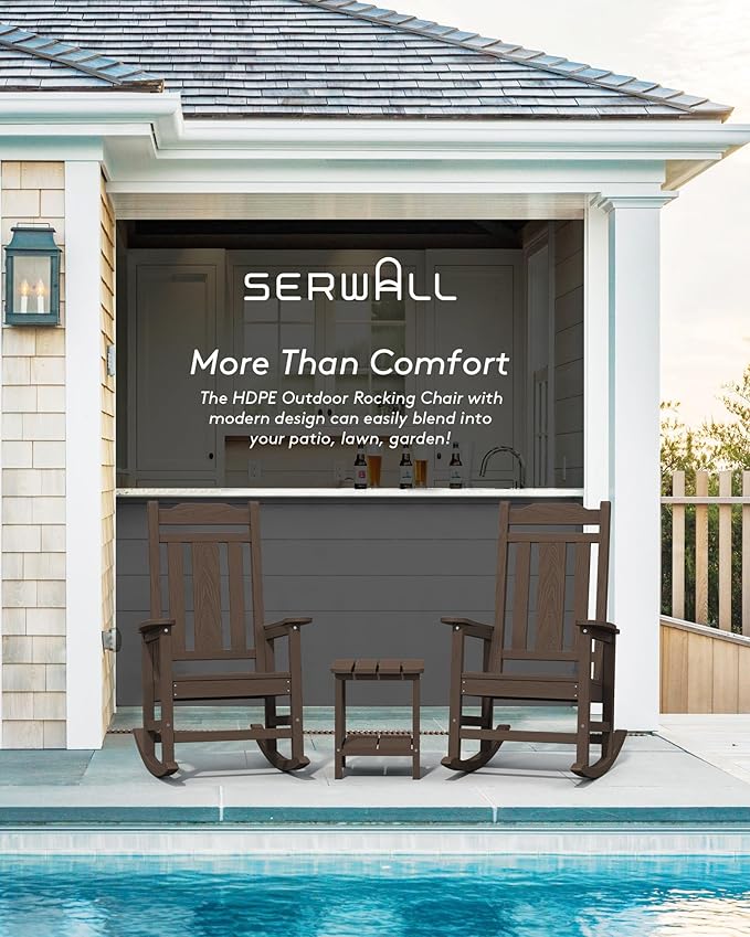 SERWALL Outdoor Rocking Chair Set of 6, Patio Rocking Chairs Set, HDPE Rocking Chair Outdoor for Adults, Heavy Duty Front Porch Rocker, Coffee - Image 7