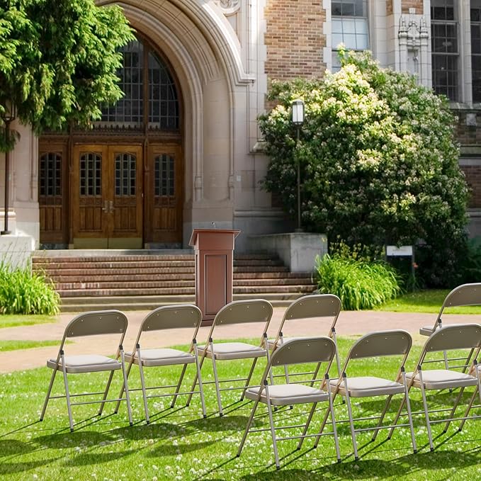 VINGLI 8 Pack Folding Chairs with Padded Seats, Metal Frame with Pu Leather Seat & Back, Capacity 350 lbs, Set of 8, Khaki - Image 9