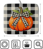 Fall Dish Drying Mat for Kitchen Counter 16x18 Autumn Pumpkin Plaid Theme - Image 2