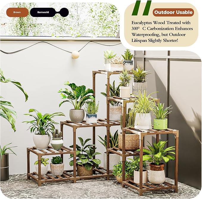 Bamworld Plant Stand Indoor Corner Plant Shelf Outdoor for Multiple Plants Wood Flower Stand Ladder Plant Table for Plant Pots for Window Garden Balcony Living Room - Image 4