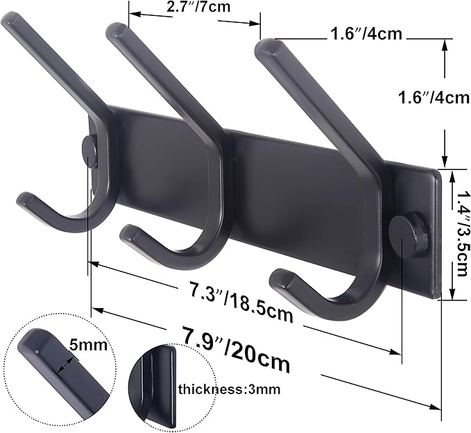 WEBI Coat Rack Wall Mounted, 3 Coat Hooks - Image 2