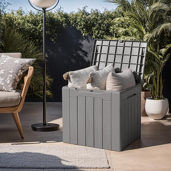 Devoko 31 Gallon Waterproof Outdoor Storage Box Resin Deck Box Lockable and UV Resistant for Patio Furniture,Garden Tools (Grey) - Image 3