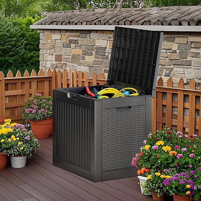 Outdoor Storage Box, Resin Deck Boxes Indoor and outdoor, Waterproof Storage Box Lockable Lid (Black, 31 Gallon) by NBYSGO
