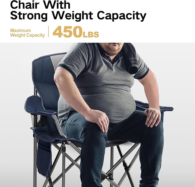 ALPHA CAMP Heavy Duty Camping Chair 500LBS Capacity, Oversized Folding Chair for Heavy People, Padded Portable Outdoor Chair with Cooler Bag & Cup Holder for Camping, Fishing, Beach - Image 4