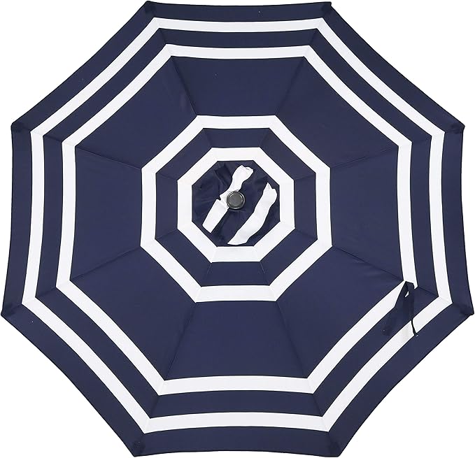 Sunnydaze Outdoor Patio Umbrella - Polyester Table Market Umbrella with Push-Button Tilt and Crank - 8 Sturdy Ribs - Navy Blue Stripe - 9ft - Image 8