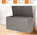 121 Gallon Outdoor Storage Box - Deck Box Waterproof Patio Furniture, Garden Tools, Cushions, Pool Accessories Outside Storage Resin Box, Grey - Image 5