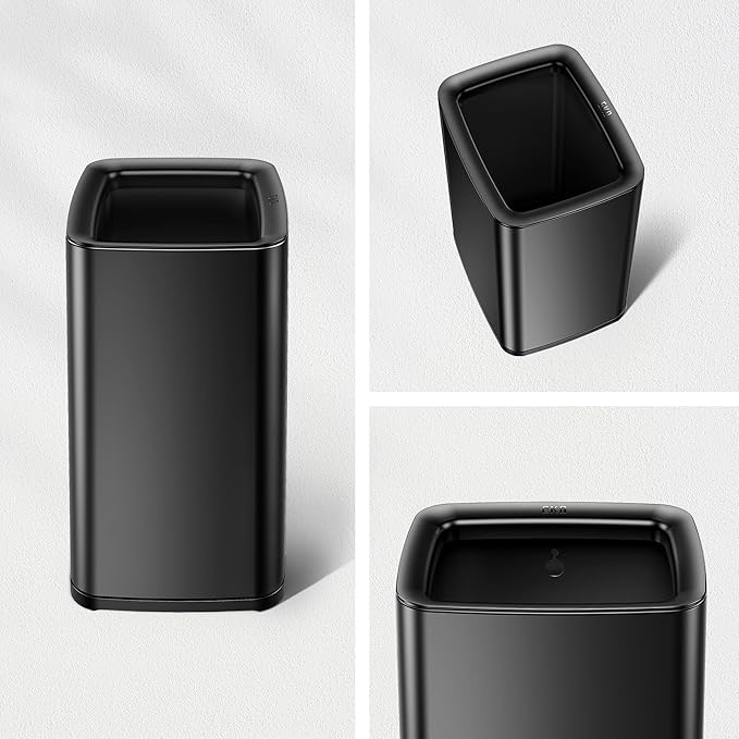 EKO Laguna 2.6 Gallon/10L Matte Black Stainless Steel Open Top Trash Can - Image 8