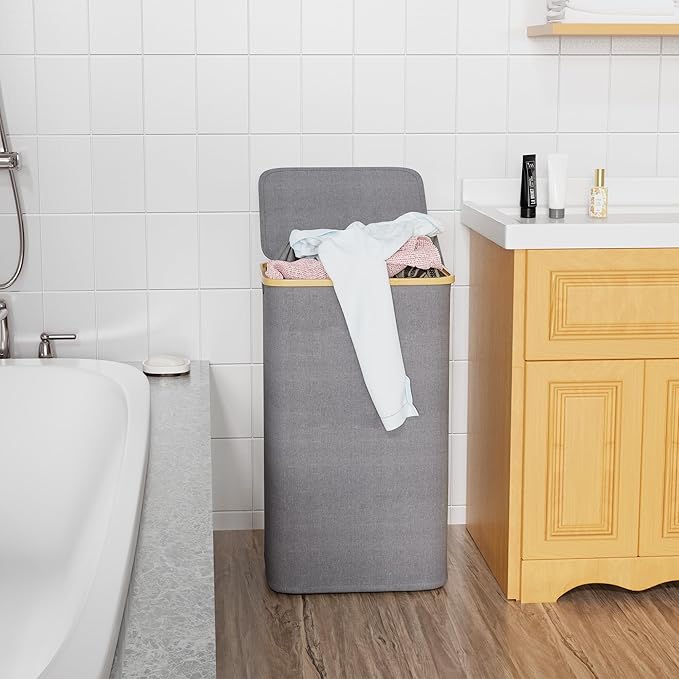 SUOCO Laundry Hamper with Lid, 29 Gal Clothes Basket with Bamboo Handles - Image 3