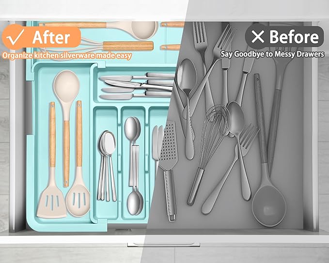 Silverware Organizer Expandable Kitchen Utensil Drawer Organizer Large BPA Free - Image 7