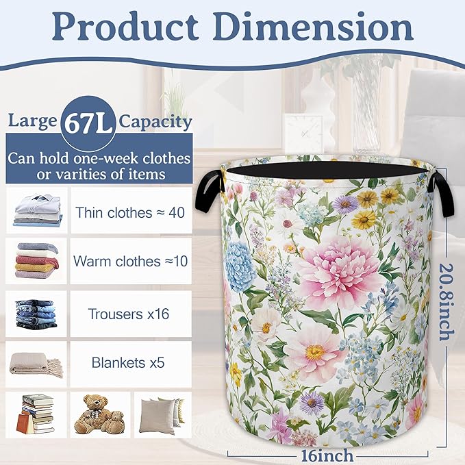 Watercolor Floral Laundry Hamper - Image 2