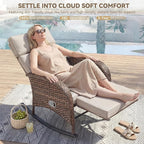 3 Pieces Zero Gravity Wicker Patio Rocking Recliner Chairs Set of 2 - Wicker Outdoor Lounge Chair with Side Table, Adjustable Backrest & Footrest, High Back Outdoor Recliner Chair for Pool Deck Beige - Image 3