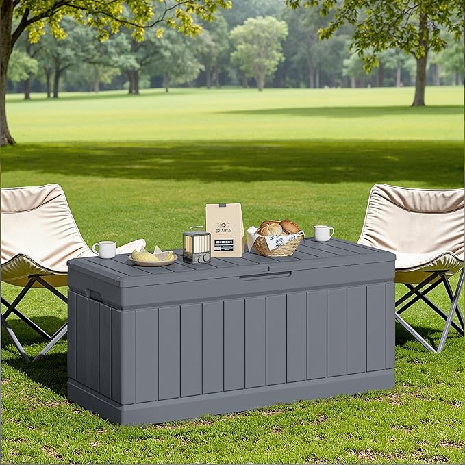 JUMMICO 78 Gallon Outdoor Deck Box Large Resin Storage Box for Patio Furniture Cushions, and Garden Tools (Gray) - Image 7