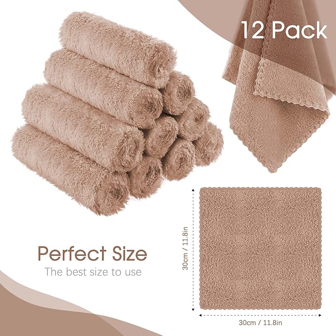 Syhood 12 Pieces Face Wash Cloth 12 x 12 in Makeup Remover Cloths Towel Coral - Image 5