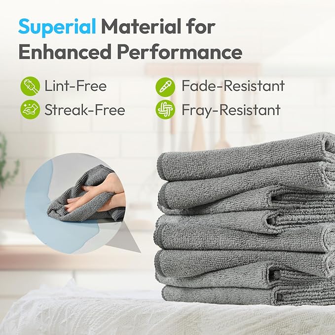 Microfiber Cleaning Cloth 12"X12" 24 Pack Grey Lint Free Microfiber Towels - Image 3