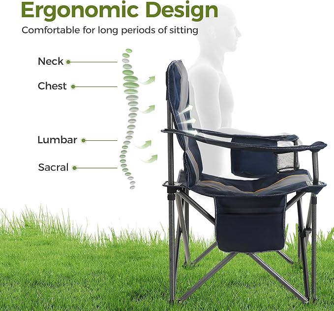 ALPHA CAMP Heavy Duty Camping Chair 500LBS Capacity, Oversized Folding Chair for Heavy People, Padded Portable Outdoor Chair with Cooler Bag & Cup Holder for Camping, Fishing, Beach - Image 5