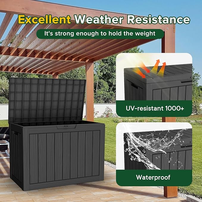 45 Gallon Outdoor Deck Box, Lockable Waterproof Outdoor Storage Boxes For Garden Tools,Indoor Cushions,Accessories Outside Storage Resin Weatherproof Container(Black) - Image 3
