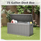 Outdoor Storage Box, Resin Deck Boxes Indoor and outdoor, Waterproof Storage Box Lockable Lid (Grey, 75 Gallon) - Image 2