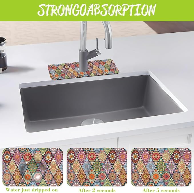 Sink Faucet Absorbing Mat Bohemian Textile Rug Texture Sink Splash Guard Drying - Image 5