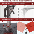 10 X 13 FT Cantilever Outdoor Patio Umbrella with Led Lights Large Heavy Duty 360° Rotation Double Top Offset Rectangular Umbrellas for Backyard Garden Pool Outside Deck, Red - Image 5