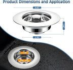 Kitchen Sink Drain Strainer 3 in 1, 304 Stainless Steel Pop Up Sink Stopper - Image 5