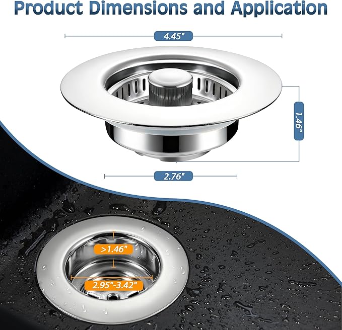 Kitchen Sink Drain Strainer 2 Pack, 304 Stainless Steel Pop Up Sink Stopper - Image 5