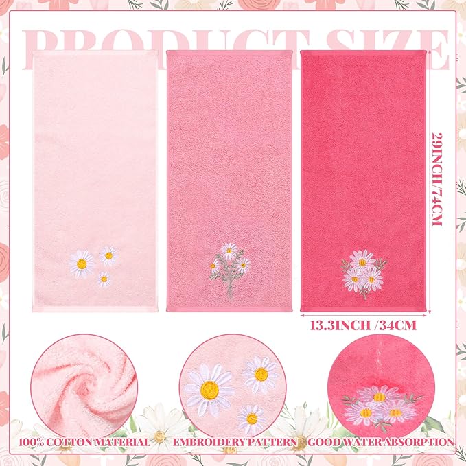 Daisy Floral Hand Towels Farmhouse Pink Daisy Bathroom Decor 14x29 Inch - Image 2