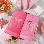 3Pcs Pink Bow Hand Towels Coquette Cotton Embroidered Decorative Towels - Image 4