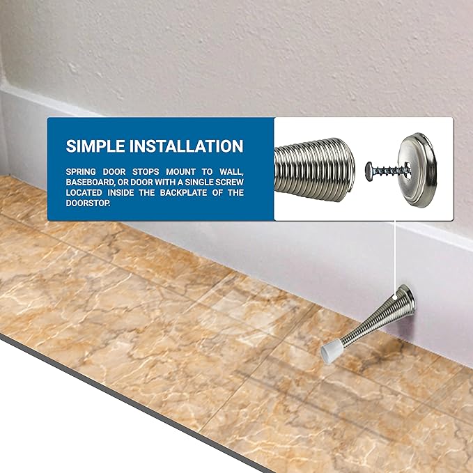 25 Pack Rok Hardware 3" Flexi Spring Heavy Duty Door Stop Brushed Nickel Finish - Image 2