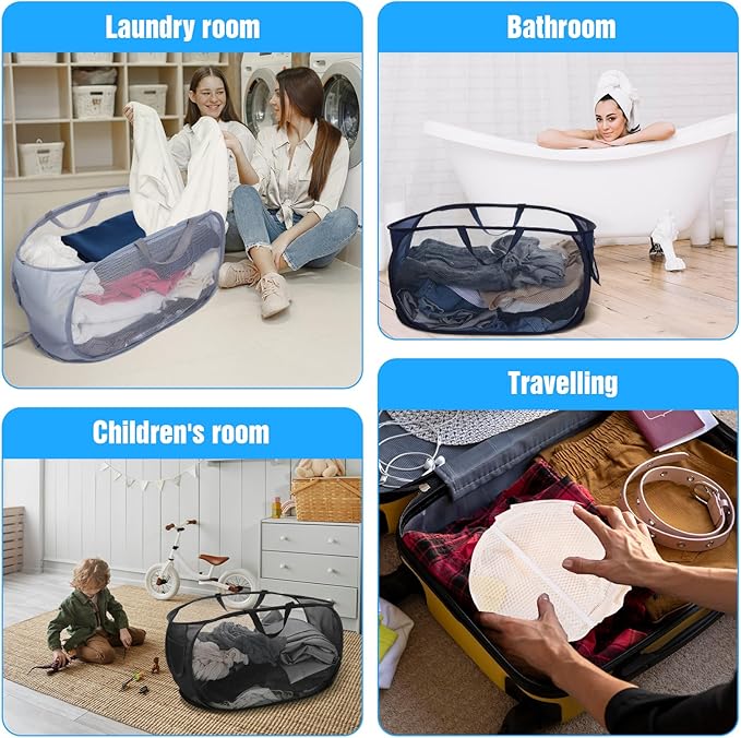 4 Pack Pop-Up Mesh Laundry Basket, Four Colors Pop Up Mesh Hamper, Open - Image 4