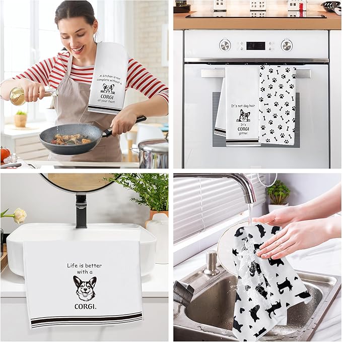 R HORSE Corgi Kitchen Dish Towel Set- 5Pcs Cute Corgi Cleaning Dishcloth Animal - Image 4