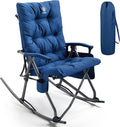 EVER ADVANCED Oversized Folding Rocking Camping Chair, Padded Portable Rocker Chair for Patio, Lawn and Outdoors, Heavy Duty Hard Armchair for Adults Supports 400lbs, Blue by EVERADVANCED