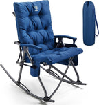 EVER ADVANCED Oversized Folding Rocking Camping Chair, Padded Portable Rocker Chair for Patio, Lawn and Outdoors, Heavy Duty Hard Armchair for Adults Supports 400lbs, Blue by EVERADVANCED
