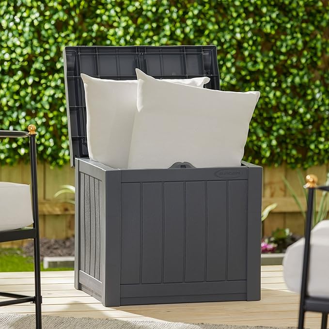 Suncast Small Deck Box Storage w/ Bench Seat for Indoor & Outdoor Use, 22 Gal., Cyberspace - Image 9