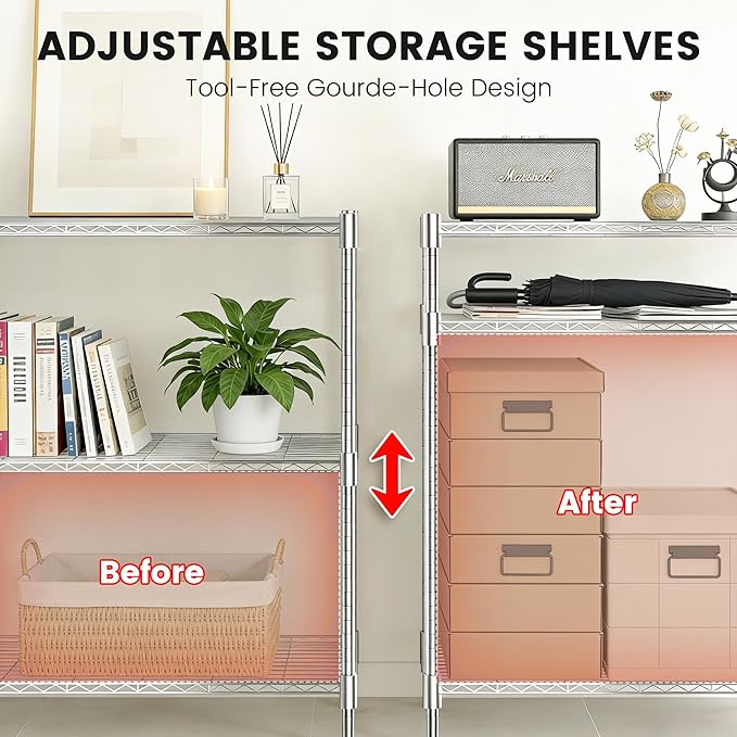Xcity Storage Shelves, 3 Tier Heavy Duty Metal Shelving Unit, 1200 LBS Capacity Adjustable Steel Wire Shelf Organizer for Pantry, Kitchen, Garage, 14" D x 36" W x 36" H, Chrome - Image 4