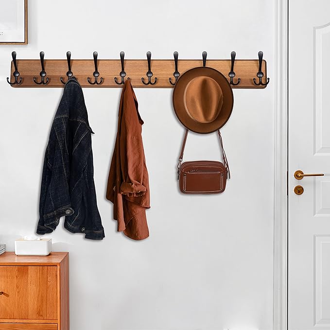 WEBI Coat Rack Wall Mount, 38 9/16" Long, 10 Hooks, Wood Coat Hooks Wall - Image 7