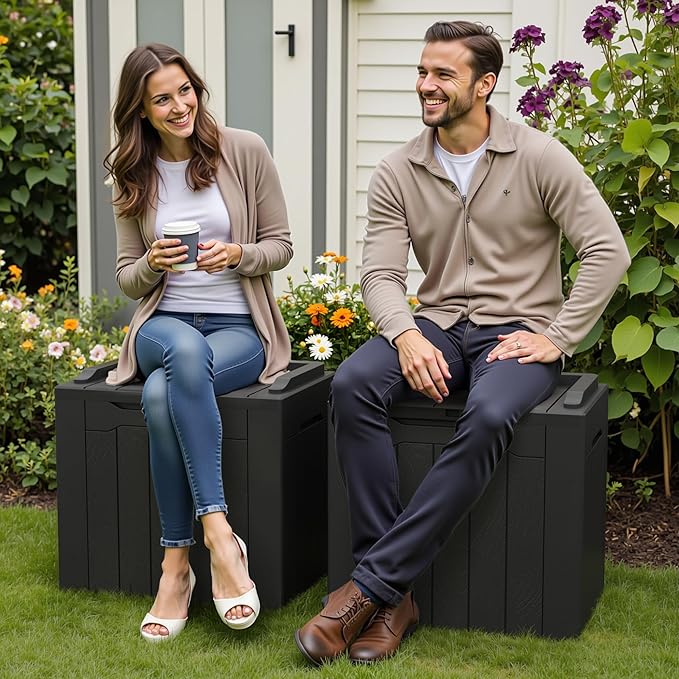 Greesum 31 Gallon Deck Box for Outside, All Weather Outdoor Storage Boxes for Patio Furniture Set, Package Delivery Box, Garden Tools, Black(Set of 2) - Image 2