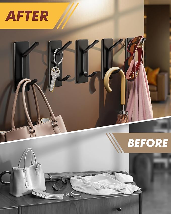 Auxmir Self Adhesive Hooks for Hanging 15lb, Stainless Steel Wall Hooks for - Image 7