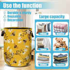 Bee Flower Laundry Basket, Spring Floral Laundry Hamper Collapsible Oxford Cloth - Image 3