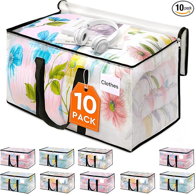 HomeHacks Clear Moving Bags Heavy Duty 10 Pack, Storage Bags by HomeHacks